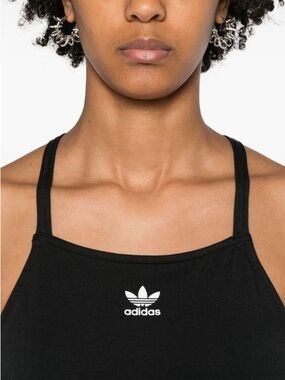 adidas Black Ribbed Bandeau Tank with White Trefoil